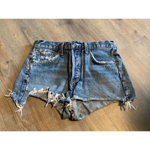 Agolde Cut-Off Shorts Women's Size 26 Blue Denim 100% Cotton Distressed Button